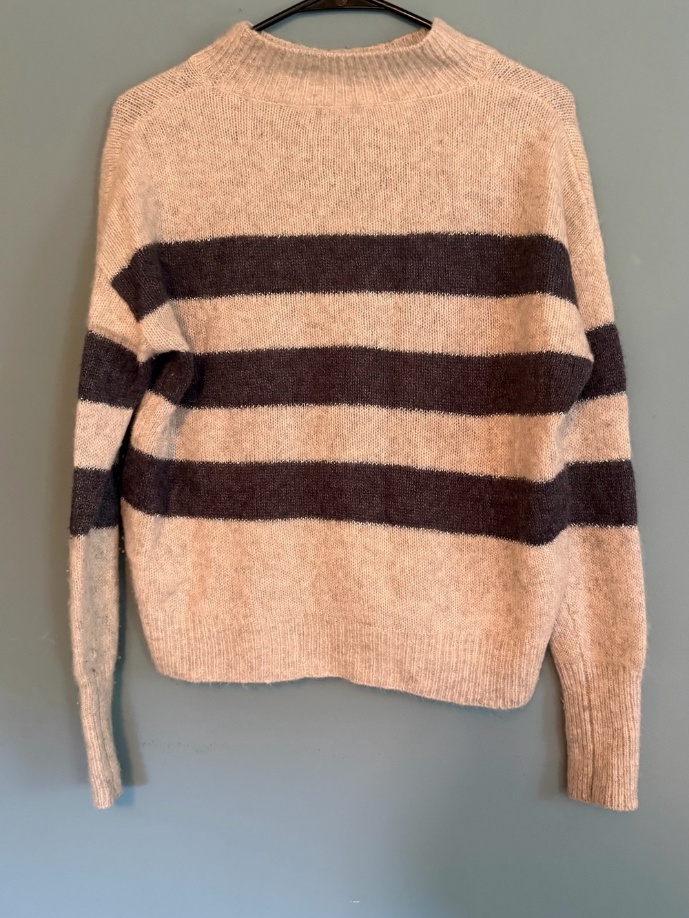 Rails Cashmere and Silk Crewneck Sweater - Cream & Dark Blue